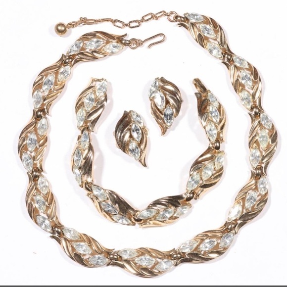 Trifari Jewelry - Twisted Gold and Silver Necklace and Earrings Set